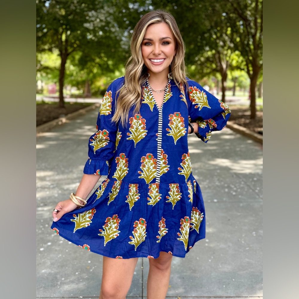 THML Blue Floral Tiered Dress size Small